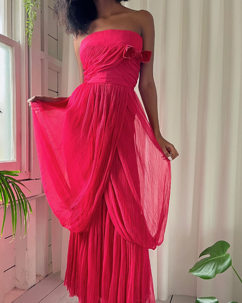 Beautiful Pink Prom Dress Long Silk Gown Petite 2 | eBay